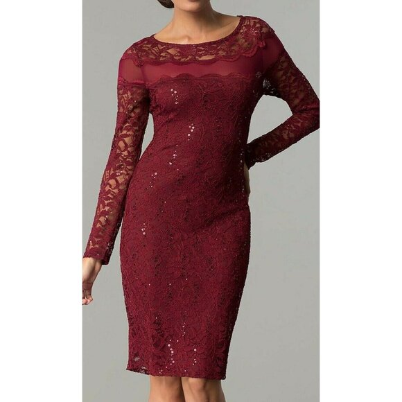 MARINA WOMEN'S BURGUNDY  LACE DRESS SIZE 10 #168 - Picture 11 of 12
